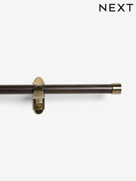 Antique Brass/Dark Wood Effect Klick Fit Stud Finial Extendable Curtain Pole Kit (AA0557) | £45 - £65