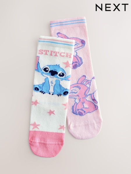 Pink/White 2 Pack Cotton Rich Lilo & Stitch Ankle Socks (AA0579) | £5 - £6