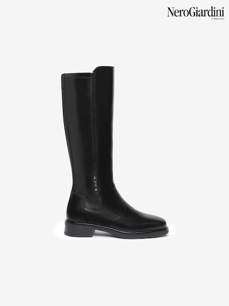 NeroGiardini Black Leather Knee High Riding Boots (AA0645) | £195