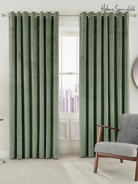 Helena Springfield Sage Velvet Escala Curtains (AA0730) | £70 - £105