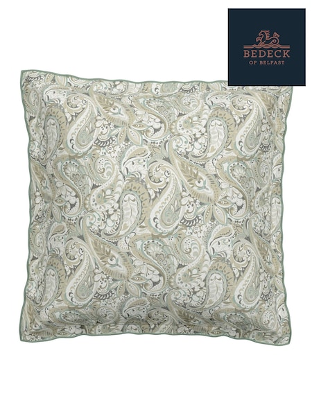Bedeck of Belfast Green Alessie Square Pillowcase 100% Cotton Pair (AA0751) | £30