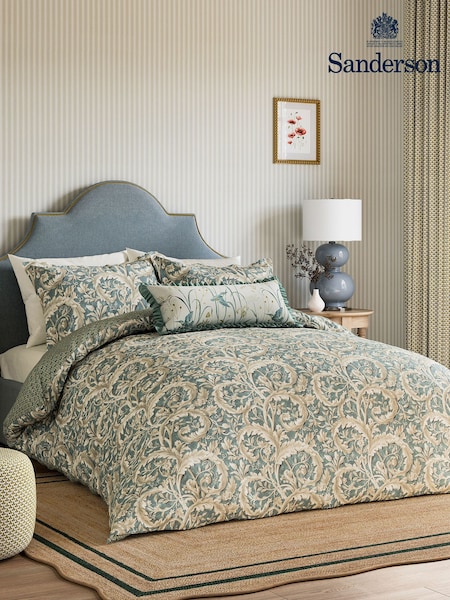 Sanderson Soft Teal Tilia Lime Duvet Cover and Pillowcase 100% Cotton Set (AA0766) | £65 - £110