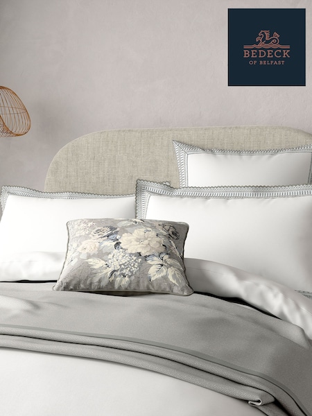 Bedeck of Belfast White or Silver Astrid Square Pillowcase 100% Cotton Pair (AA0771) | £50