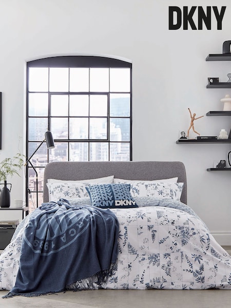 DKNY Blue Wildflower Patchwork Duvet Cover and Pillowcase 100% Cotton Set (AA0809) | £60 - £100