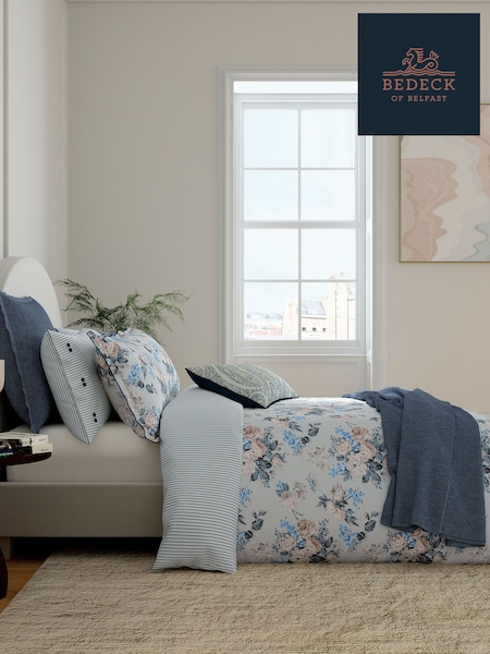 Bedeck of Belfast Blue Delphine Duvet Cover And Pillowcase 100% Cotton Set (AA0812) | £85 - £140