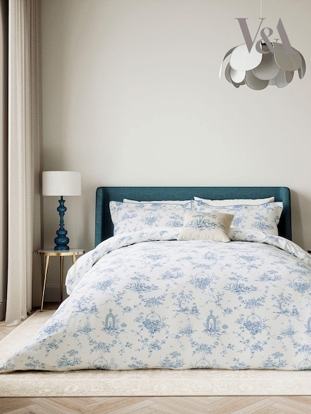 V&A Blue Garden Of Love 100% Cotton Duvet Cover and Pillowcase Set (AA0816) | £60 - £100