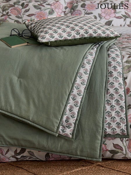 Joules Khaki Green Indienne Blockprint Throw (AA0842) | £165