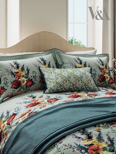 V&A Teal/Claret Botanical Harmony Cushion (AA0846) | £45