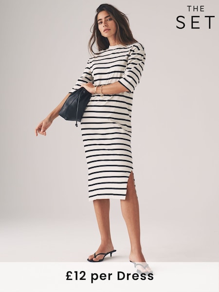 The Set Black/Black White Stripe/Red Stripe 3 Pack Heavy Weight 100% Cotton T-Shirt Midi Dresses (AA0940) | £36