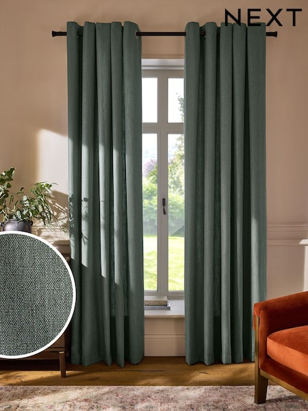 Green Linen Blend Eyelet Lined Curtains (AA1003) | £60 - £140