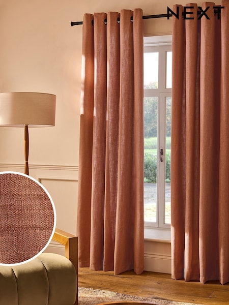 Rust Brown Linen Blend Eyelet Lined Curtains (AA1007) | £60 - £140