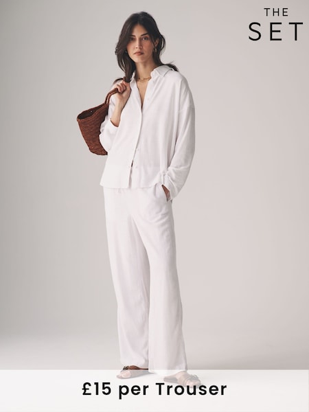 The Set Black/White 2 Pack Wide Leg Pull On Trousers with Linen (AA1021) | £30