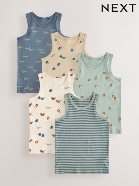 Mini Safari Print 100% Cotton Vests 5 Pack (1.5-8yrs) (AA1083) | £13 - £15