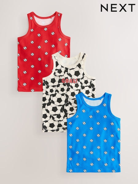 Red/Blue Football 100% Cotton Vests 3 Pack (1.5-10yrs) (AA1097) | £8 - £9