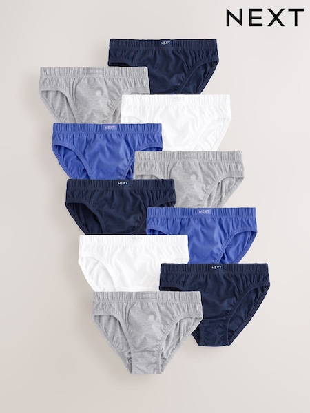 Blue/Grey 100% Cotton Briefs 10 Pack (1.5-16yrs) (AA1125) | £14 - £19