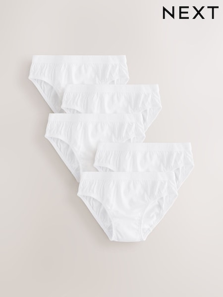 White Jacquard Waistband 100% Cotton Briefs 5 Pack (1.5-16yrs) (AA1132) | £9 - £14