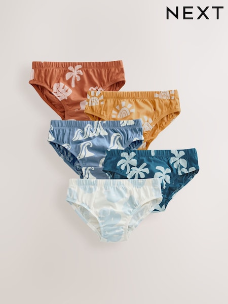 Sea Sun Stamp Print 100% Cotton Printed Briefs 5 Pack (1.5-10yrs) (AA1142) | £8 - £9