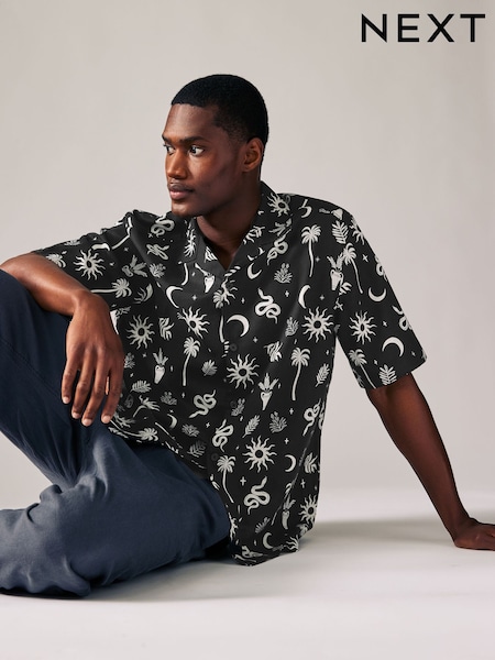 Black Snake Printed Short Sleeve Shirt (AA1183) | £32