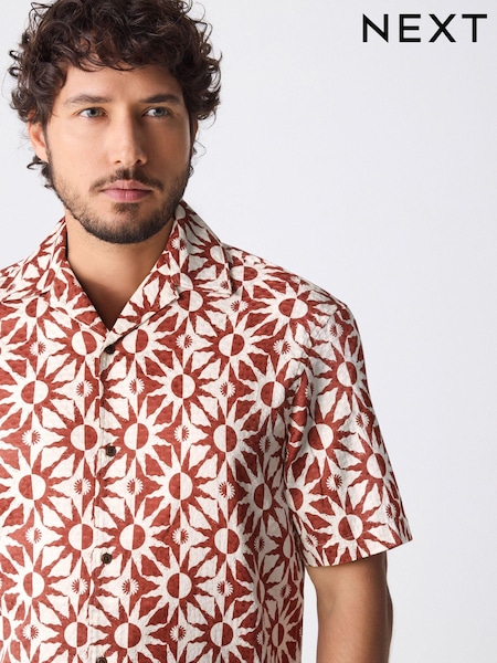 Red Short Sleeve Sun Printed 100% Cotton Shirt (AA1185) | £30