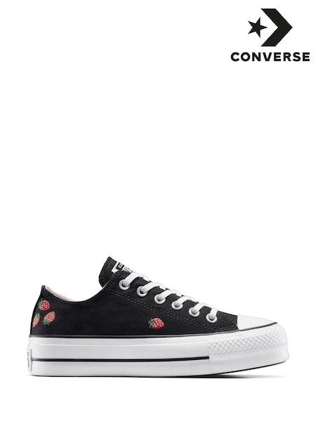 Converse Black Chuck Taylor All Star Lift Strawberry Low Trainers (AA1240) | £80