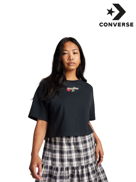 Converse Black Oversized Hearts Cropped T-Shirt (AA1371) | £28