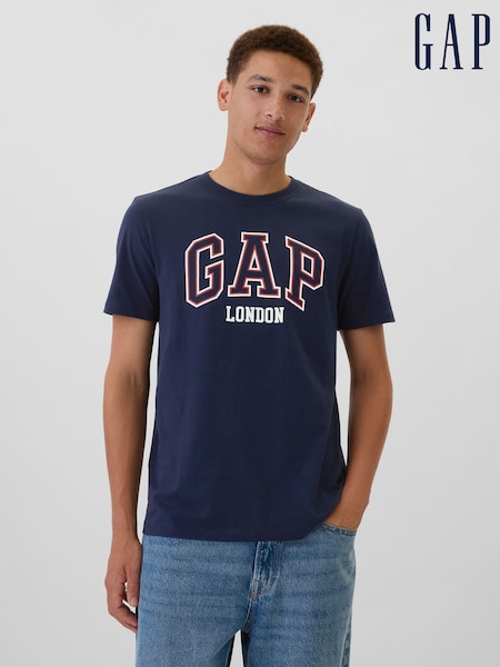 Gap Blue London Everyday Logo 100% Cotton Crew Neck Short Sleeve T-Shirt (AA1468) | £14