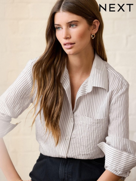 Black/White Long Sleeve Lightweight Button Down Shirt (AA1491) | £34