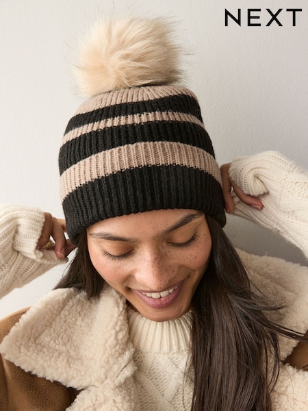 Black/White Stripe Pom Hat (AA1524) | £14