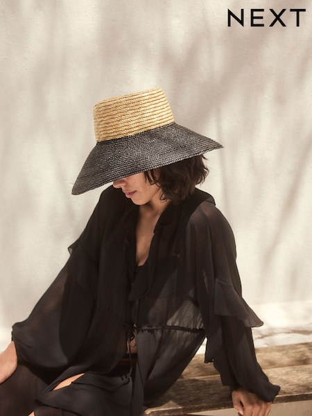 Natural /Black Drop Brim Hat (AA1527) | £20