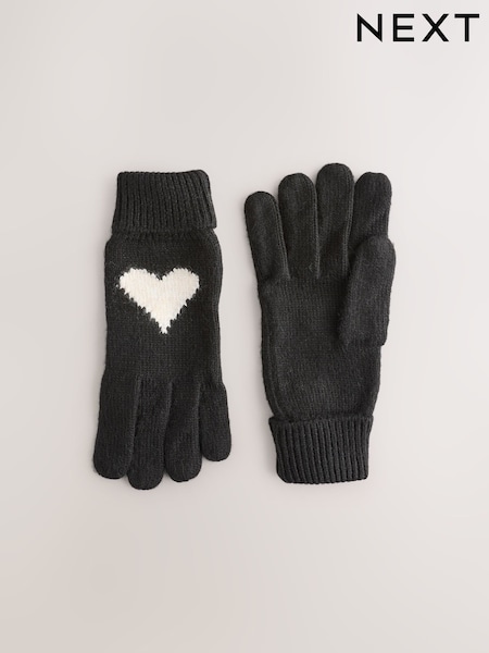 Black/White Heart Knitted Gloves (AA1528) | £15
