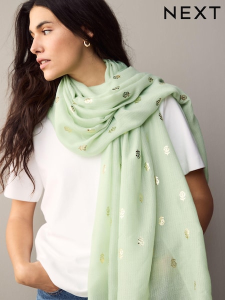 Sage Green Foil Foil Lightweight Scarf (AA1539) | £11