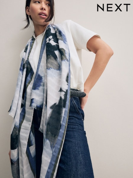 Navy Tie Dye Floral Lightweight Scarf (AA1546) | £14
