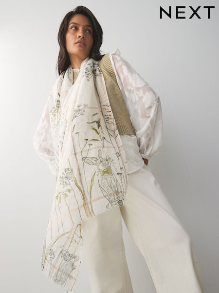 White Bunny Motif Lightweight Scarf (AA1548) | £14