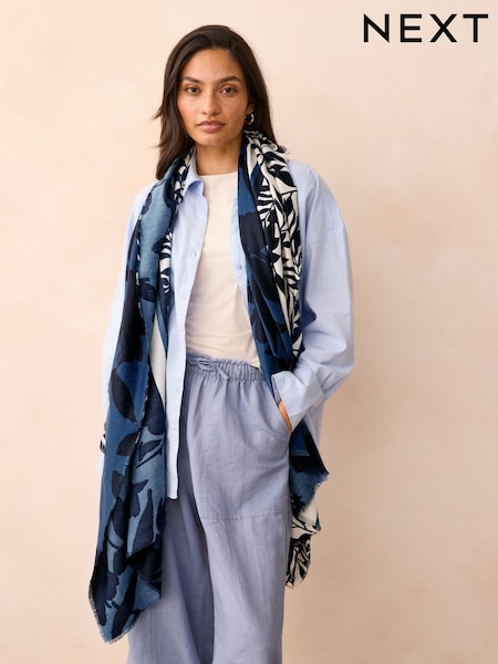 Navy Floral Midweight Scarf (AA1554) | £18