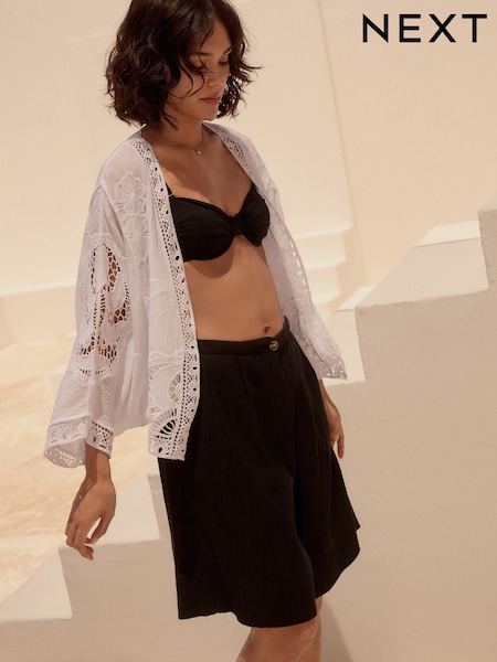 White White Crochet Kimono Cover-Up (AA1568) | £28