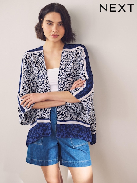 Navy Floral Short Kimono Cover-Up (AA1575) | £32