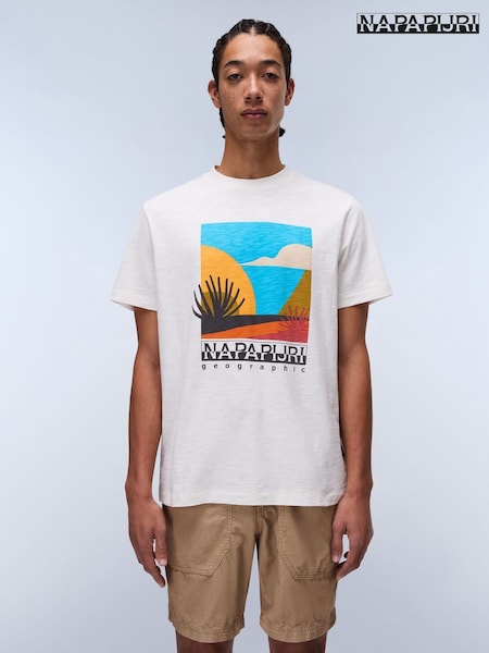 Napapijri Arbia Short Sleeve 100% Cotton White T-Shirt (AA1730) | £35