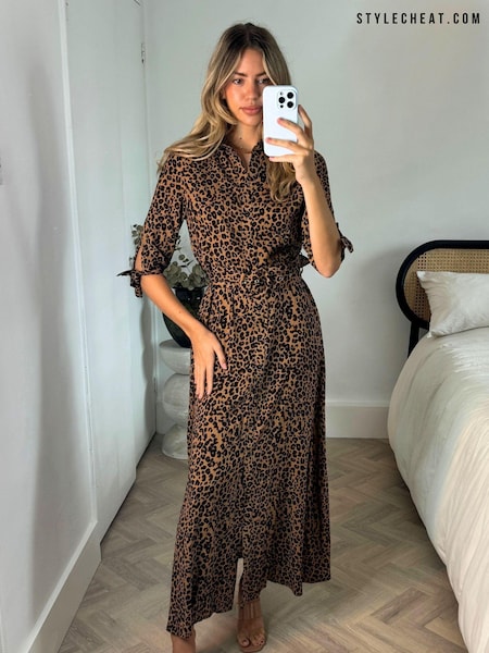 Style Cheat Leopard Daphne Belted Shirt Dress (AA1912) | £58