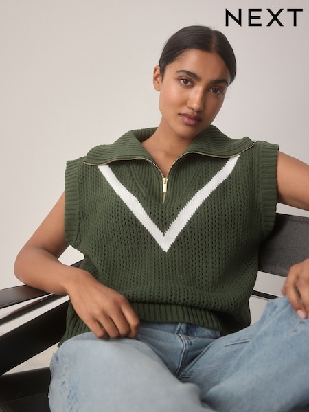 Green Funnel Neck Knitted Tank (AA1917) | £39