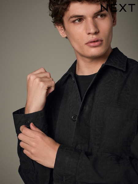 Black 100% Cotton Textured Pattern Shacket (AA1939) | £48
