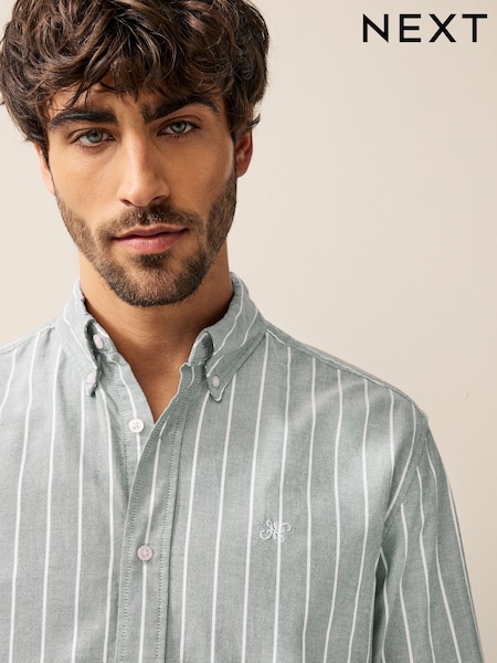 Green 100% Cotton Stripe Long Sleeve Oxford Shirt (AA1978) | £28