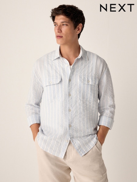 Blue Long Sleeve Seersucker Stripe Shirt (AA1981) | £32