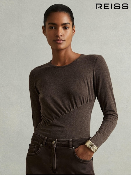 Chocolate - Reiss Ana Marled Asymmetric Ruched Top
