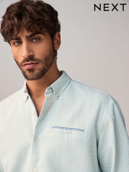 Green Textured Long Sleeve 100% Cotton Shirt (AA2091) | £35