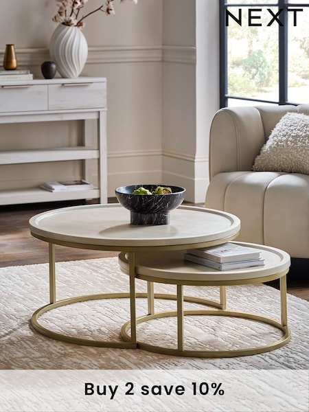 Light Beau Mango Wood Nest of 2, Round Coffee Table (AA2106) | £425