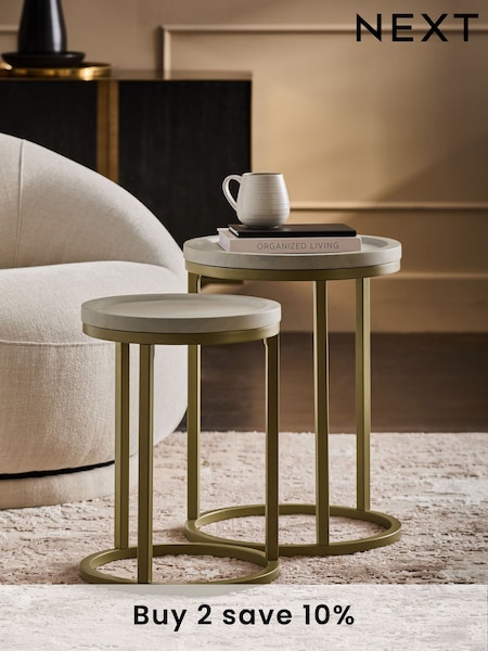 Light Beau Mango Wood Round Set of 2 Nest of Tables (AA2107) | £250
