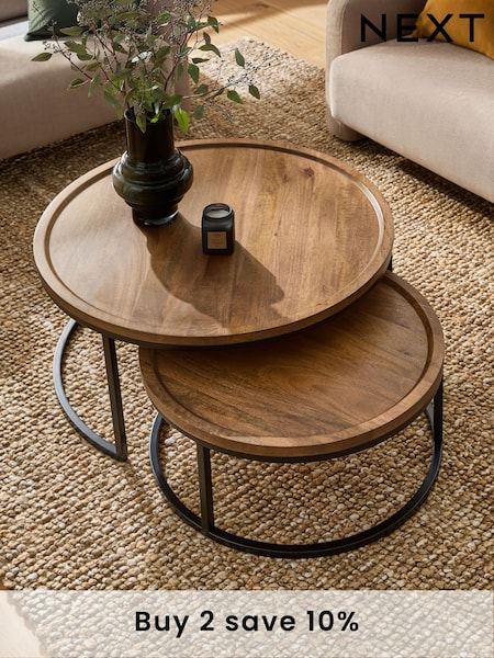 Dark Valencia Mango Wood Nest of 2, Round Coffee Table (AA2111) | £425