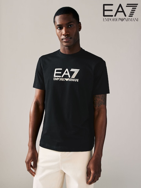 Emporio Armani EA7 Textured Logo 100% Cotton Black T-Shirt (AA2150) | £55