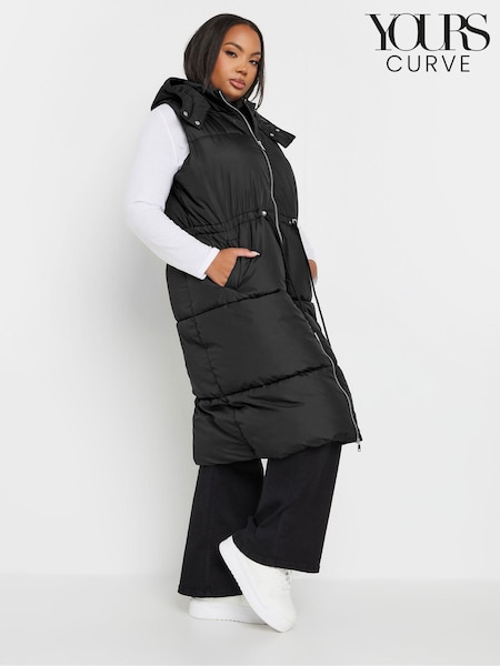 Yours Curve Black Drawcord Panelled Gilet (AA2442) | £65