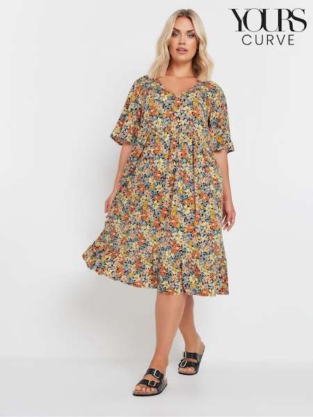 Yours Curve Brown Angel Sleeve Smock Dress (AA2446) | £30